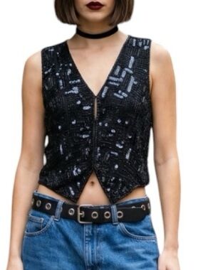 vintage 90s Rachna black sequin beaded party vest
western glam festive